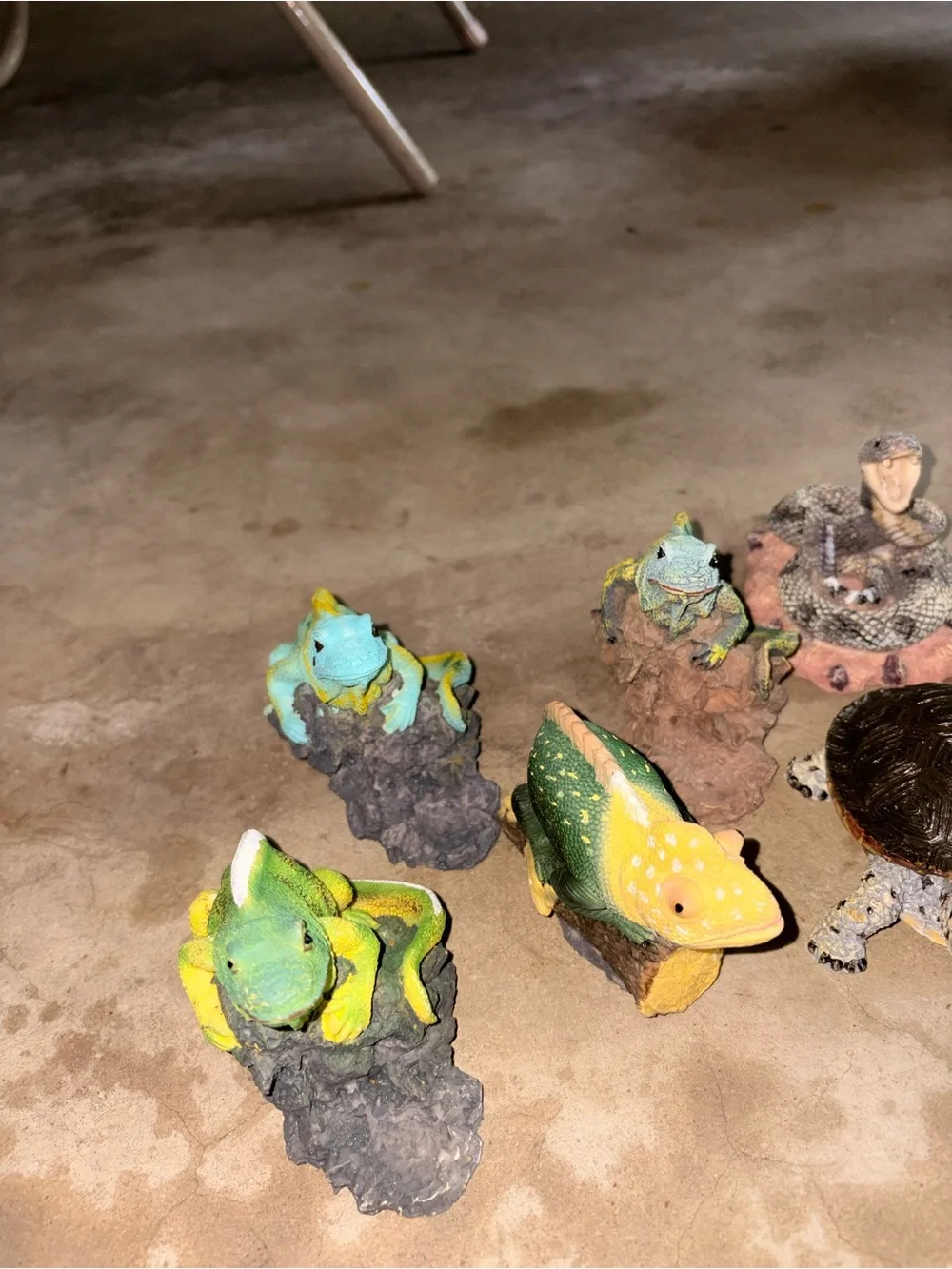Hand-Painted Reptile Figurine Collection - Green, Yellow, Brown